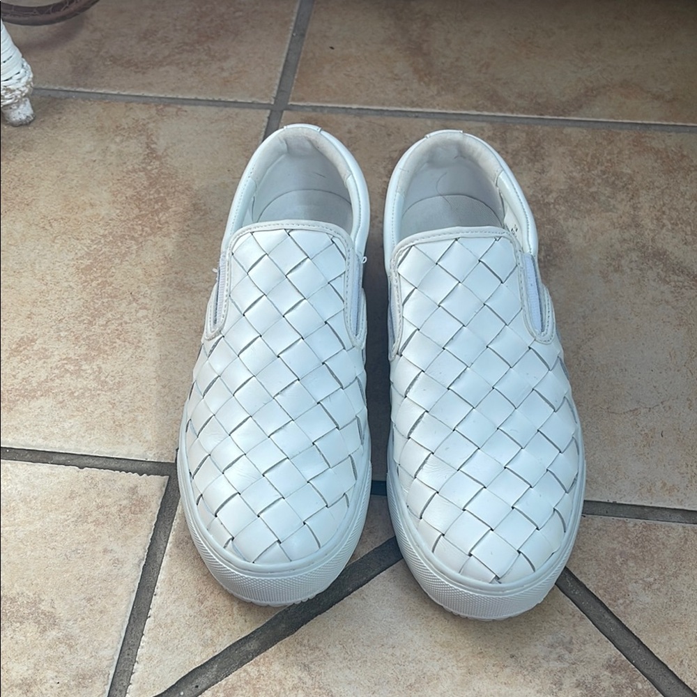 White Woven Slip-On Sneakers